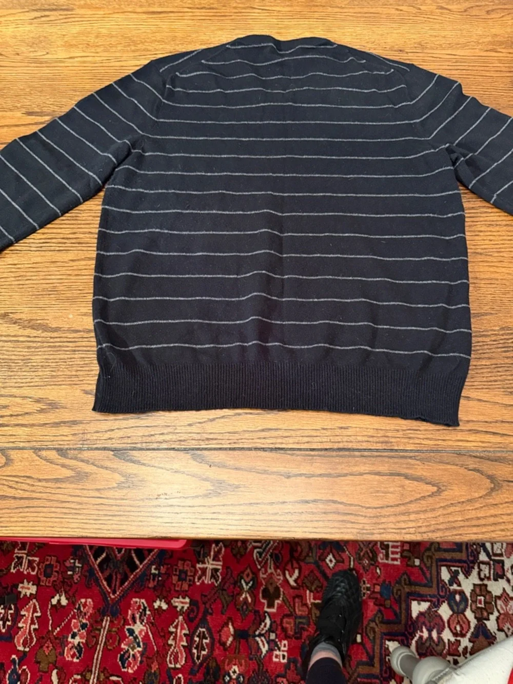 Men's J.Crew Cotton Cashmere V Neck Sweater Striped Black Gray Size L